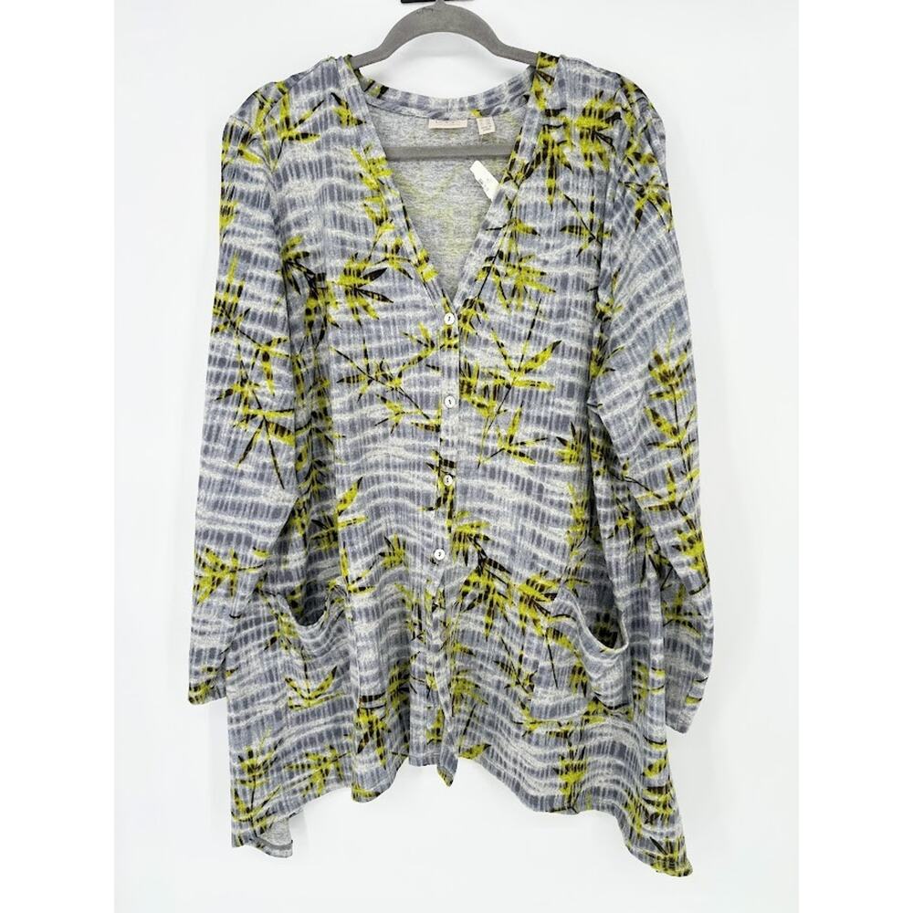 LOGO Lori Goldstein Top Womens 2X Tropical Button Front Cardigan Tunic Lagenlook